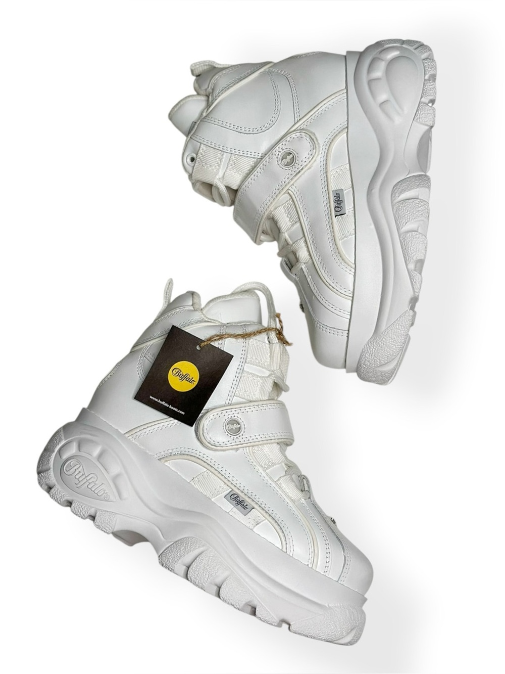 NEW BUFFALO LONDON Classic High Leather Chunky Sneakers, White, EU36/US6